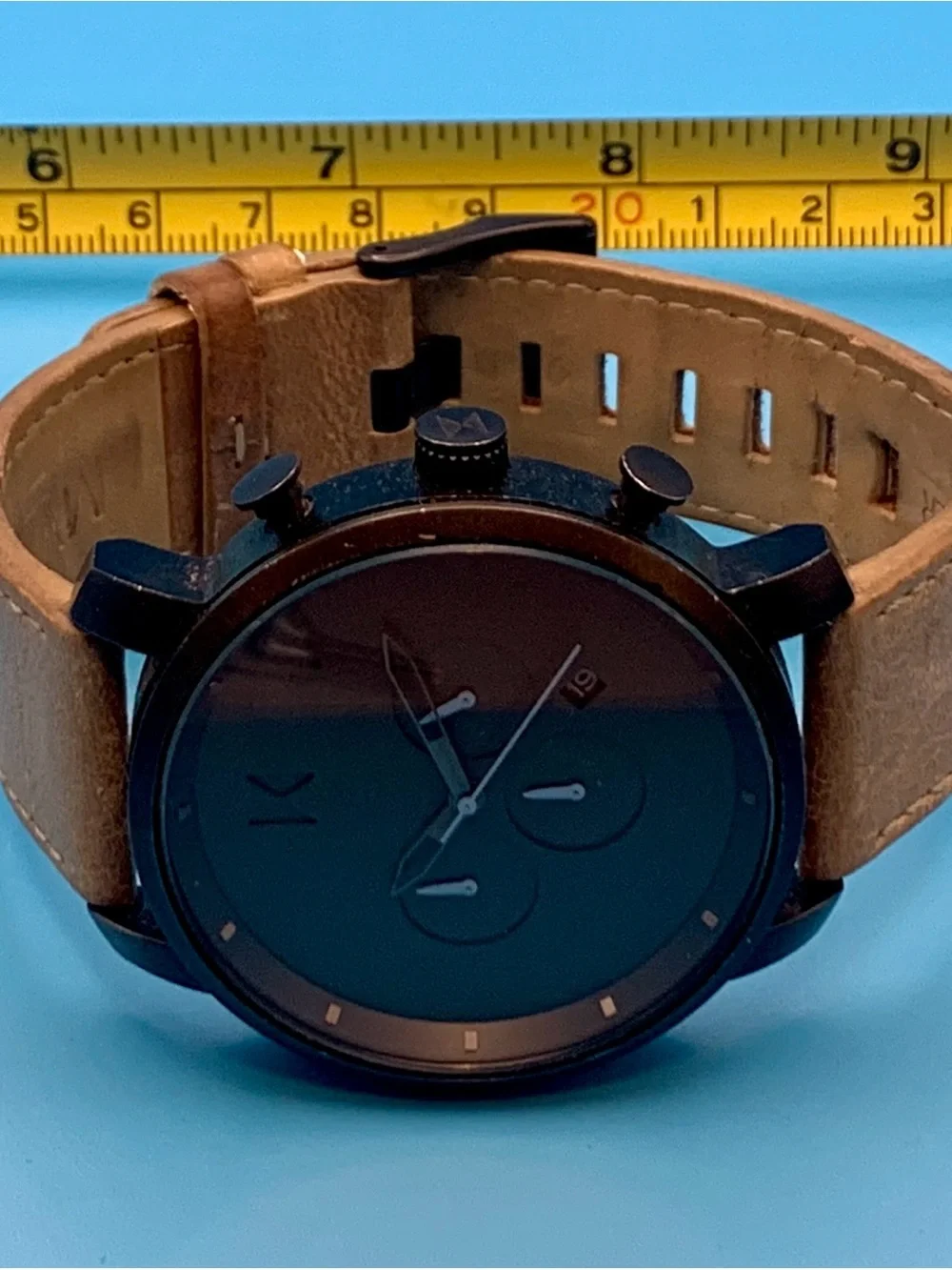 MVMT C22 Men’s Quartz Wristwatch Chrono St Steel Leather Strap Works New Batt